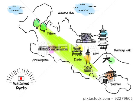 京都觀光景點手繪簡單線描圖 92279605