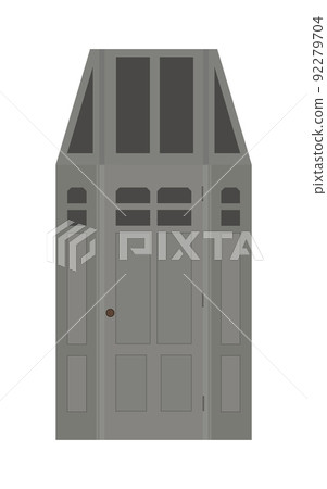 Grey wooden entrance door portal with glass windows. Entry front doorway, european style design. Grey wooden entrance door portal with glass windows. Entry front doorway, european style design. 92279704