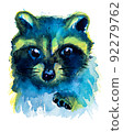 Cute little raccoon paw. Hand drawn watercolor 92279762