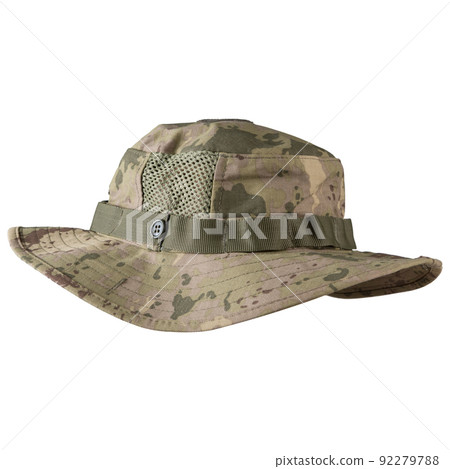 army uniform round cap with brim, camouflage, with digital pattern, on white, background, side view army uniform round cap with brim, camouflage, with digital pattern, on white, background, side view 92279788