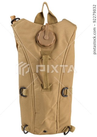 army drinking system for a soldier, coyote color backpack, with a water tank, on a white background 92279832