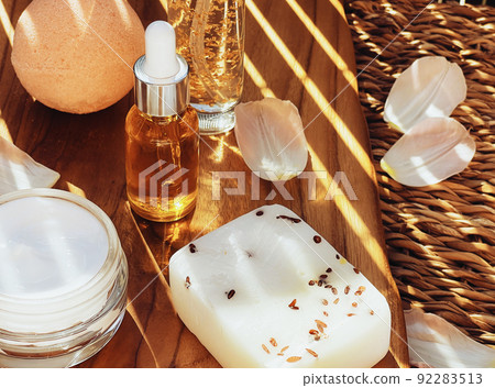 Skincare, spa and body care cosmetic products on wooden background, organic beauty routine and natural cosmetics concept 92283513