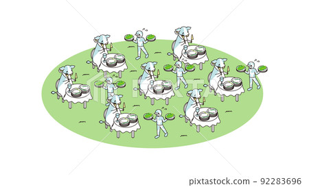 奶農餵養和飼養奶牛的等距插圖 92283696