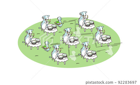 機器人餵養和飼養奶牛的等距圖 92283697