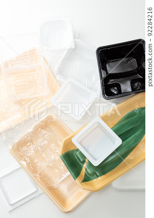Plastic garbage white background 92284216