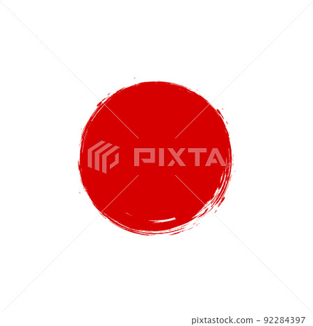 Flag of Japan with grunge circle stamp background brush. Japanese paint circle vector round texture Flag of Japan with grunge circle stamp background brush. Japanese paint circle vector round texture 92284397