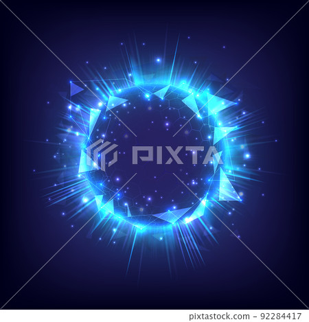 Glowing swirl hexagon light effect. Futuristic flame swirl universe trail effect. Magic polygon ring. Power energy of circular element. Luminous sci-fi. Shining neon lights cosmic. LED eclipe color 92284417