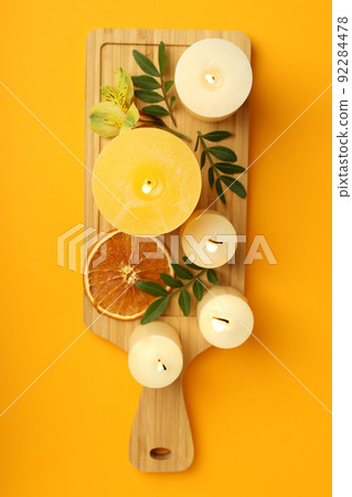 Concept of relaxation with aroma candles, top view 92284478