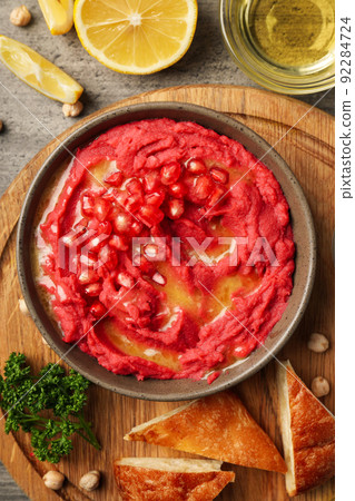 Concept of tasty food with hummus, top view Concept of tasty food with hummus, top view 92284724
