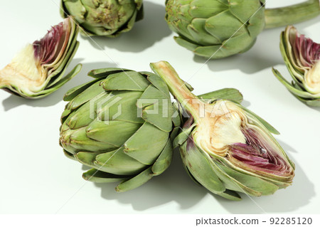 Concept of healthy food with artichoke on white background 92285120