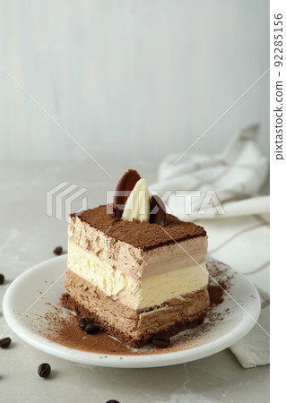 Concept of tasty dessert with Tiramisu cake, space for text 92285156