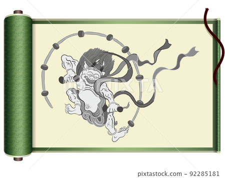 Raijin folding screen painting Raijin folding screen painting 92285181