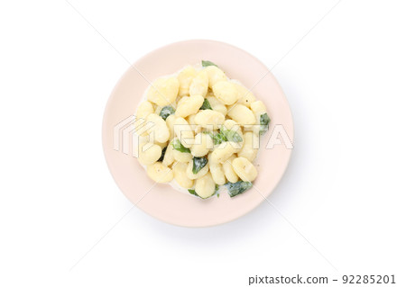 Plate with gnocchi isolated on white background Plate with gnocchi isolated on white background 92285201