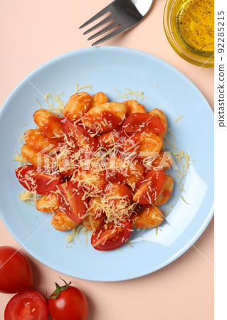 Concept of tasty food with gnocchi, top view Concept of tasty food with gnocchi, top view 92285215