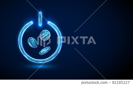 Abstract blue coins falling in power button Abstract blue coins falling in power button 92285227