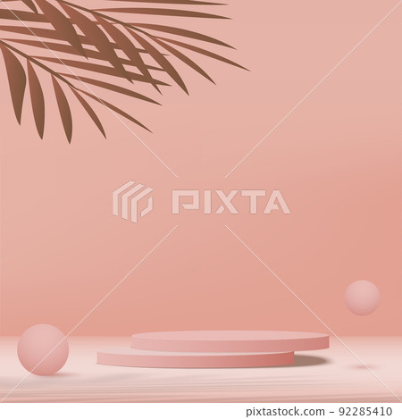 3d pink podium and minimal pink wall scene. 3d podium minimal abstract background. Vector 92285410