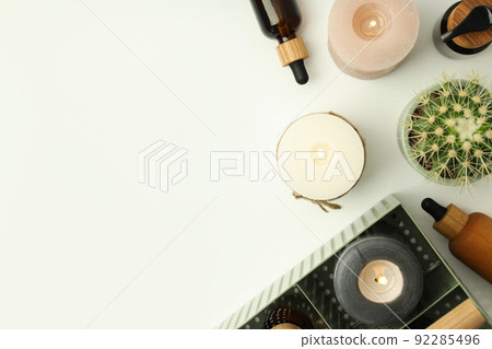 Cozy composition with candles, space for text 92285496