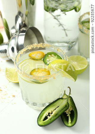 Concept of drink with Jalapeno cocktail, close up Concept of drink with Jalapeno cocktail, close up 92285677