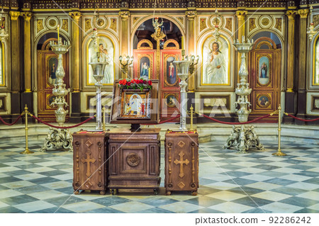 Orthodox or Christian Church inside with beautiful candles and interior Orthodox or Christian Church inside with beautiful candles and interior 92286242