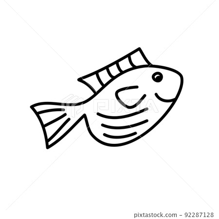 Vector hand drawn doodle fish in monoline scandinavian style. Image for label, web icon, postcard decoration. Cheerful childish, cute marine theme Vector hand drawn doodle fish in monoline scandinavian style. Image for label, web icon, postcard decoration. Cheerful childish, cute marine theme 92287128