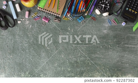 School background with school supplies and copy space 92287302