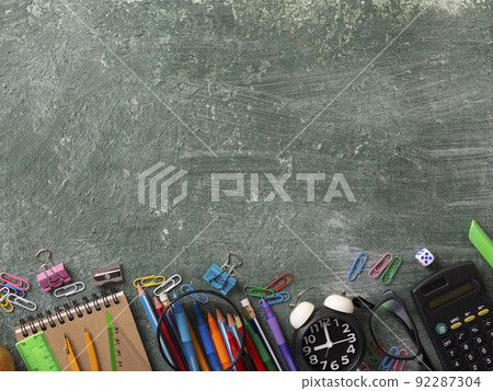 School background with school supplies and copy space School background with school supplies and copy space 92287304