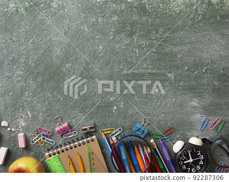 School background with school supplies and copy space School background with school supplies and copy space 92287306