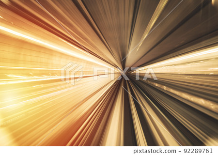 Motion blurred of train moving inside tunnel with 92289761