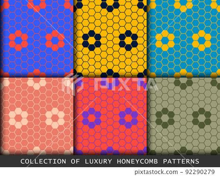 Bright colors Honeycombs set of geometric patterns. Abstract hexagons geometric design 92290279