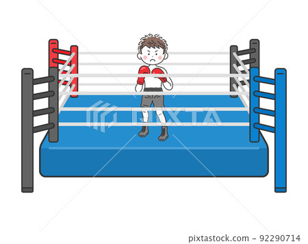 一名男性拳擊手在拳擊台上擺出戰鬥姿勢的插圖 92290714