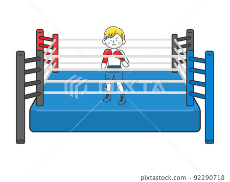 一名白人男性拳擊手在拳擊台上擺出戰鬥姿勢的插圖 92290718