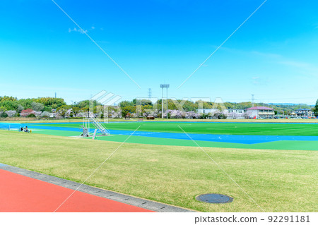 "Mashiki Town Comprehensive Sports Park" panoramic view against the backdrop of the spring sky "Mashiki Town Comprehensive Sports Park" panoramic view against the backdrop of the spring sky 92291181