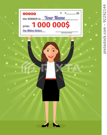 Woman with check for one million dollars in hands Woman with check for one million dollars in hands 92292144