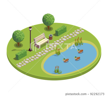 City Park Isometric Round Composition 92292173