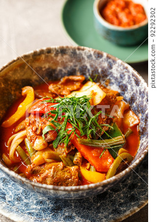 Traditional asian shurpa soup with lamb and vegetables Traditional asian shurpa soup with lamb and vegetables 92292302