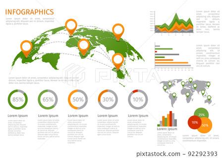 World map 3D with set of infographics elements 92292393