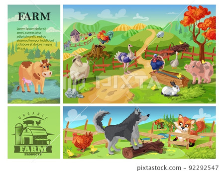 Cartoon Farm Animals Composition - Stock Illustration [92292547] - PIXTA