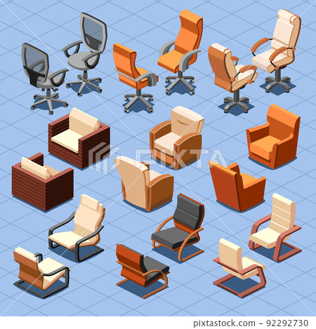 Chair and armchair isometric vector set 92292730