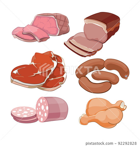 Cartoon butchery meat set 92292828