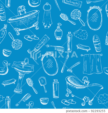 Bathroom Themed Design on Blue Background Bathroom Themed Design on Blue Background 92293255