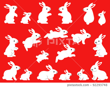 Illustration set of parent and child of white rabbit in various poses 92293748
