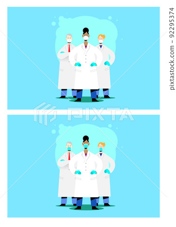 Team of doctors with FFP2 or surgical masks 92295374