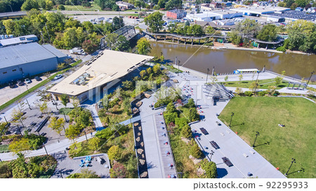 Aerial view of Promenade Park and river in downtown Fort Wayne, Indiana Aerial view of Promenade Park and river in downtown Fort Wayne, Indiana 92295933
