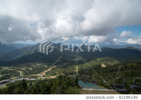 Kasagatake seen from the view terrace at Yokoteyama Shibutoge along the Asama Shirane Shiga Refreshing Highway in Yamanouchi Town, Shimotakai District, Nagano Prefecture Kasagatake seen from the view terrace at Yokoteyama Shibutoge along the Asama Shirane Shiga Refreshing Highway in Yamanouchi Town, Shimotakai District, Nagano Prefecture 92296140