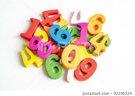 Math number colorful on white background, education study mathematics learning teach concept. 92296324