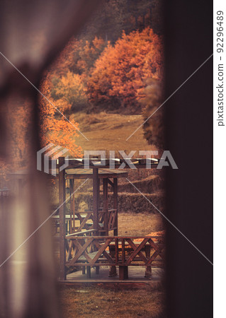 Autumn landscape, gazebo through the window Autumn landscape, gazebo through the window 92296489
