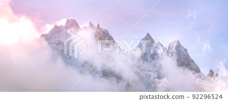 Colorful dawn French Alps mountains, France 92296524