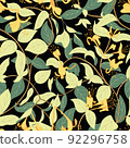 Blooming honeysuckle seamless pattern. Dark background for fashion, wallpapers, print, paper, cover, fabric, interior 92296758