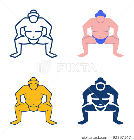 Sumo fighter icon set in flat and line style Sumo fighter icon set in flat and line style 92297147