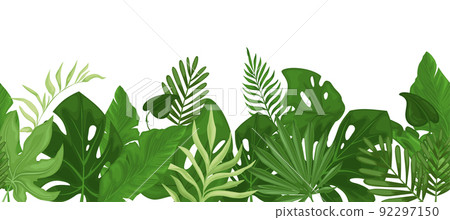 Tropical seamless border with palm leaves.  92297150